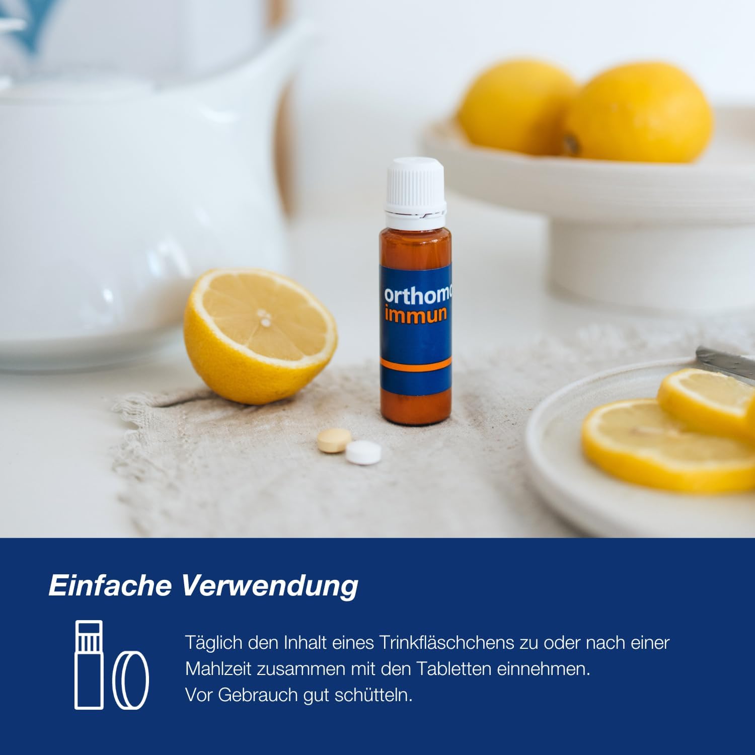Orthomol Immun Trinkfläschchen mit Tabletten – Immunpräparat mit Vitamin C, D und Zink zur täglichen Einnahme