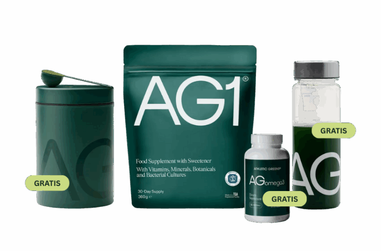 AG1 Willkommens-Kit mit Superfood-Pulver, Vorratsdose, Shaker und Omega-3-Kapseln – für tägliche Nährstoffversorgung